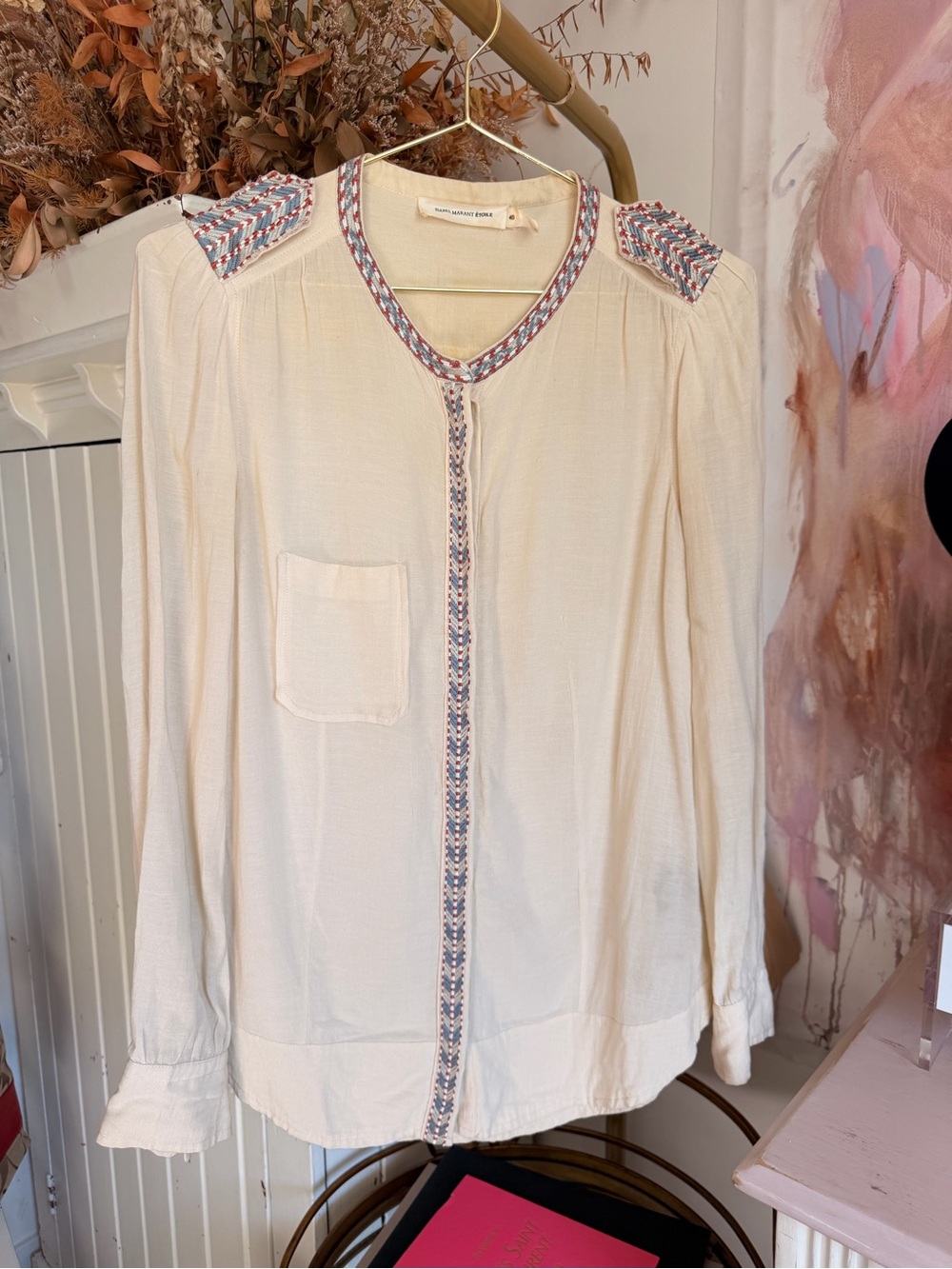 Isabel Marant Cream Blouse with Blue and Pink Trim
